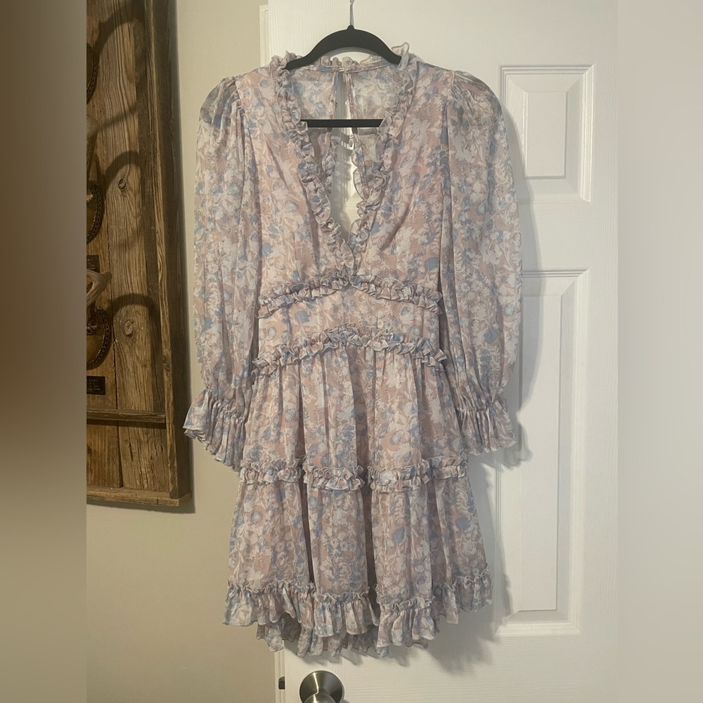 Aura Long Sleeve Floral Dress in Blue and Pink